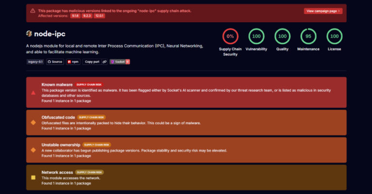 Stealer Backdoor Found in 3 Node-IPC Versions Targeting Developer Secrets  – The Hacker News